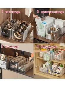 4-Grid Large Capacity Transparent Plastic Storage Box With Dividers, Desktop Makeup Organizer Box - High Capacity Multi-Function Storage Box, Suitable For Belts, Cosmetics, Vanity Table - Multicolor - View 6