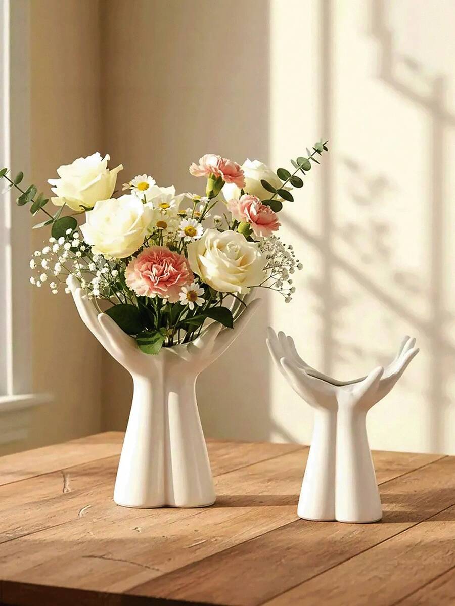 1pc Resin Arm-Shaped Vase, Unique Bohemian Style Minimalist Female Statue Decor Vase, Suitable For Home, Living Room, Office Decoration, Modern Nordic Style Ornament, Mother's Day Gift - Vase - View 1