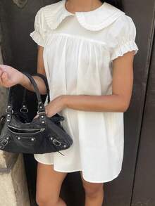 Women's Short Sleeve Babydoll Mini Dress Peter Pan Collar Ruffle  Flowy A Line Dresses Y2K Summer Loose Swing Going Out Short Dresses Streetwear - 白色 - 查看 4