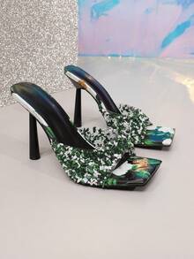 Fashionable Women's High Heel Rhinestone Sandals - Green - View 15