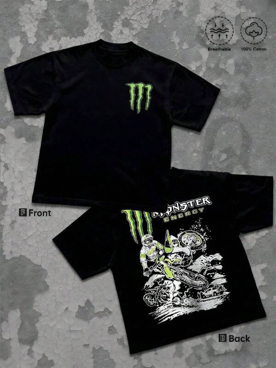 Graphic-Shirt Cotton Tees Size Plus, Motocross 220g T Shirt 1pcs Streetwear 100% Cotton Y2K Swag Men Clothes, Vintage Sade Double Sided Graphic TShirt, Extreme Dirt Bike Digital Printed T Shirt Gifts For Men ,Y2K,Oversized Shirt Men,Summer Tops - 黑色 - 查看 1