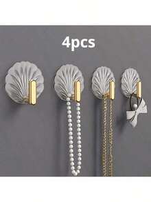 Shell Shaped Wall Hooks, Multi-Purpose Adhesive Hooks For Kitchen, Bathroom, Home Decor, No Drilling Required, With Strong Adhesive Backing For Wall, Bathroom Door, Etc. - Clear - View 10