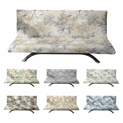 1pc Armless Sofa Cover, Printed Stretch Sofa Bed Cover, Fully Folding Armless Sofa Slipcover, Furniture Protective Cover With Elastic Bottom, Suitable For Living Room & Bedroom