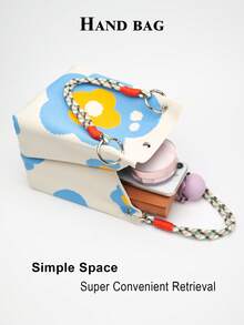Cute Cartoon Multi-Color Knot Decor Large Capacity Bucket Bag, Handheld Tote, Elegant Multifunctional Travel Handbag - Baby Blue - View 5