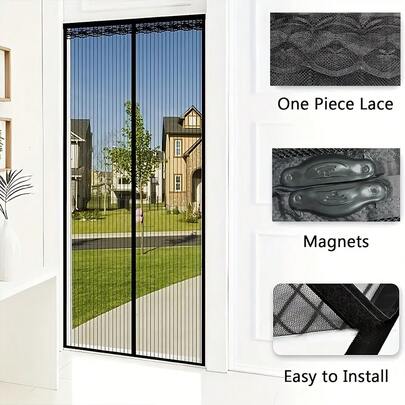 1pc Automatic Magnetic Door Curtain - No Drilling Installation, Suitable For Pets, Hands-Free Closure, Insect & Mosquito Proof