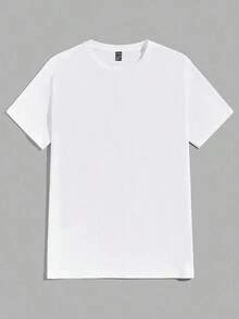 Camisa De Hombre Blanca De Manga Corta De Cuello Redondo De Punto - Blanco - Ver 2