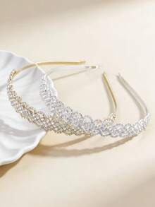 1pc/2pcs Bridal Tiara Style Headband – Gold/Silver Crystal Embellished Hair Band, Luxury Hair Accessory For Wedding Season Hair Band Hair Hoop,Summer,Holiday,Travel,Festival,Party - Multicolor - View 1