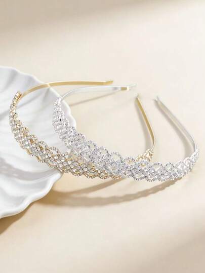 1 pieza/2 piezas Diadema de novia estilo tiara - Diadema de pelo con cristales dorados/plateados, accesorio de pelo de lujo para la temporada de bodas