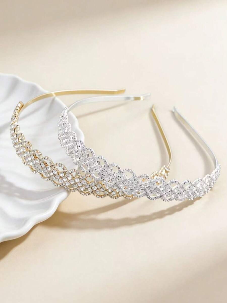 1pc/2pcs Bridal Tiara Style Headband – Gold/Silver Crystal Embellished Hair Band, Luxury Hair Accessory For Wedding Season Hair Band Hair Hoop,Summer,Holiday,Travel,Festival,Party - Multicolor - View 1