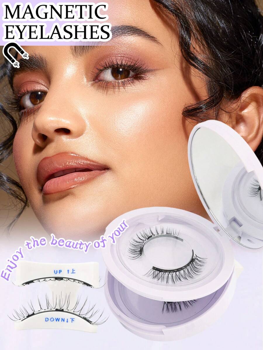 2 Pairs Natural Magnetic Eyelashes With Applicator Reusable Magnetic Lashes Kit Waterproof No Glue Needed False Eyelashes,Easy To Wear And Remove ,Save Time - Black - View 1