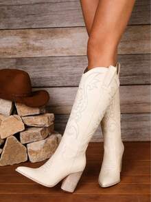 White Cowboy Boots Women Festival Shoes Western Cowgirl Knee High Boots Pointed Toe Chunky Heel Boots Combat Boots For Women Country Concert - trắng - Xem 7