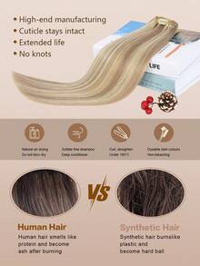 YILITE 7pcs #P18/613 Dark Blonde Highlighted Bleach Blonde Clip In Hair Extensions Real Human Hair Remy Human Hair Extensions Double Weft Straight Clip Ins For Women - S18/613 - View 5