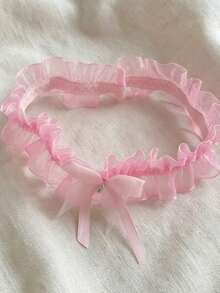 欧美新娘婚礼流行粉色蕾丝边蝴蝶结吊袜带性感腿链 - 粉色 - 查看 2