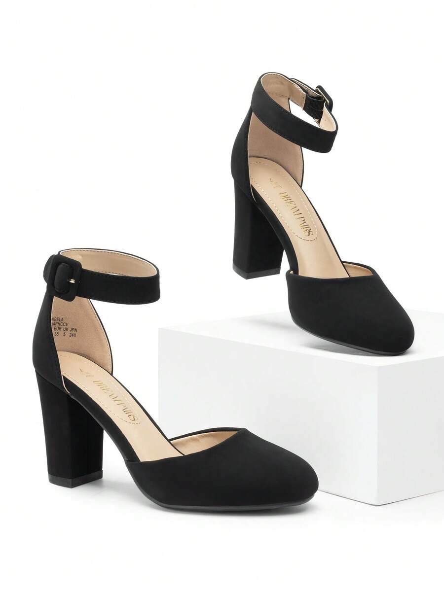Women Heel Closed Toe Chunky High Heel Ankle Strap Wedding Party Comfortable Prom Pumps Shoes - 黑色 - 查看 1