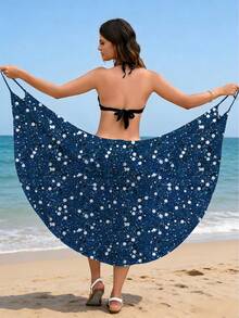 Đầm quấn in chấm bi dành cho nữ, không tay, cổ chữ V, kiểu liền thân, đa năng, chất liệu co giãn nhẹ, thích hợp cho kỳ nghỉ hè và đi biển. - Xanh đậm - Xem 3