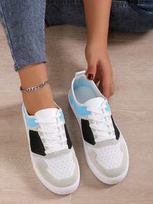 Summer Lace-Up Splice Running Shoes, Korean Fashion Casual Sneakers, Soft Sole Versatile Running Breathable Women Shoes - Blue - View 10