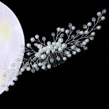 1pc Pearl & Crystal Leaf Hair Clip, Bridal Headwear - Silver - View 2