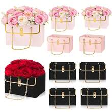 4件套优雅玫瑰纸礼盒套装，婚礼纸花束收纳桶，花艺师手提包（带金属链），花盒礼品包装袋，完美适用于婚礼、生日、节日、派对、情人节、开学季等场合的礼品包装。 - 彩色 - 查看 33