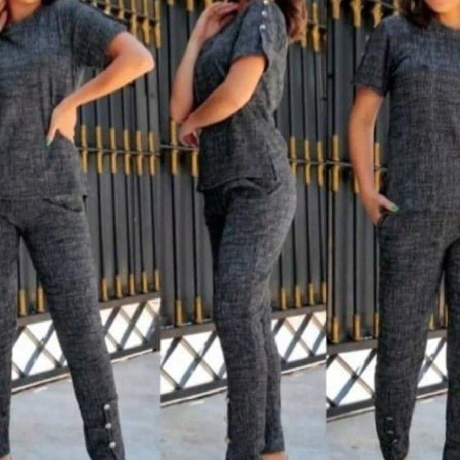 Women's Super Elegant Jacquard Top And Pants Set - Black and White - View 1
