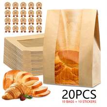 50个装自制面包纸袋。带透明窗口的酸面包纸袋，加厚50%，大号面包袋，尺寸为13.7 x 8.2 x 3.7英寸（约34.8 x 20.8 x 9.4厘米），也适合存放饼干和零食，附赠50个可爱的封口贴纸。 - 查看 11
