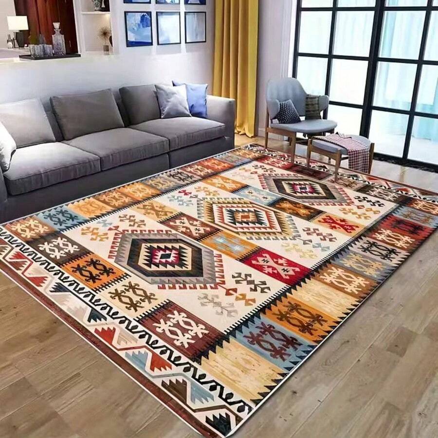 1pc Rhombus Pattern Floor Mat, Decorative Carpet, Bedroom Decor, Small Rug, Carpet, Home Decor, Living Room Carpet, Small Living Room Rug, Bedroom Rug, Living Room Home Decor, Outdoor Rug, Washable Carpet - Multicolor - View 1