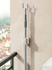 1pc No-Punch Wall-Mounted Mop Holder Hook, Strong Adsorption, Ideal For Kitchen, Bathroom, Balcony, Courtyard, Mop Storage, Tableware Storage - White - View 7