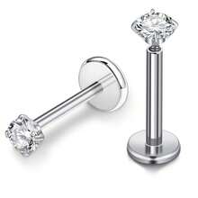 CIZME 2 chiếc khuyên môi ren trong G23 16G bằng hợp kim titan, kích thước 2mm 3mm 4mm, đính đá Cubic Zirconia, thích hợp cho xỏ môi, sụn tai, vành tai. - Zirconi - Xem 7