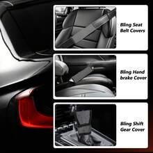 8pcs Bling Car Accessories For Women, Bling Steering Wheel Cover Bling Car Coasters Bling Set Seat Belt Shoulder Pads Ring Emblem Sticker Gear Shift Cover - 白色 - 查看 7