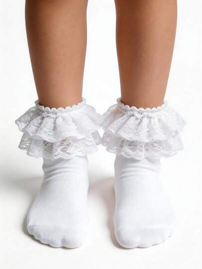 2 Pairs Princess Style Frill Trim Socks For Baby Girls/Toddlers/Kids