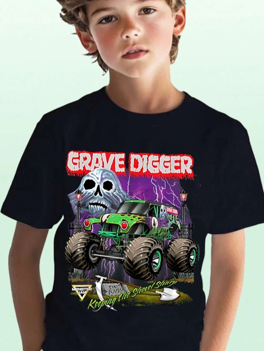 100% Cotton Unisex Monster Jam Shovel Sharp T-Shirt - 圖片的主色調 - 查看 1
