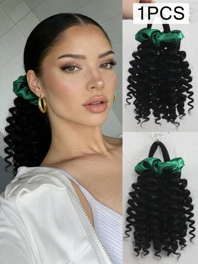 8 Inch 1-Pack African Children's Fluffy Bun + Colorful Hair Tie, African Curly Natural Hairstyle Synthetic Short Hair Ponytail Extension, Suitable For Women's Daily And Party Use