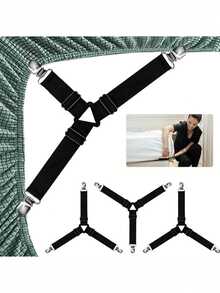 4/8/12 piezas Sujetadores de sábana triangulares, Clips elásticos ajustables para sábanas de sofá/cama, Fijadores de mantel, Clips antideslizantes para sábanas - Sujetadores + Abrazaderas Negras - Ver 2