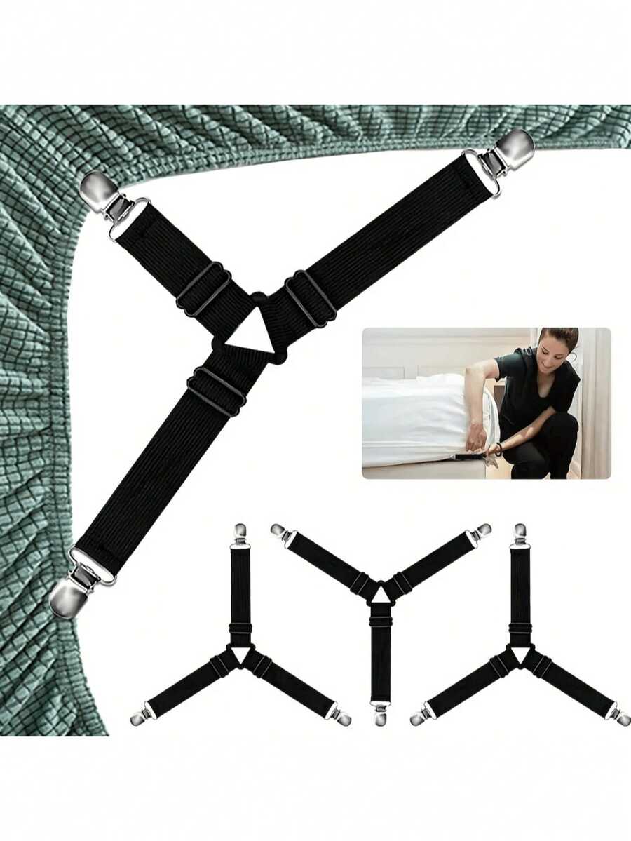 4/8/12 piezas Sujetadores de sábana triangulares, Clips elásticos ajustables para sábanas de sofá/cama, Fijadores de mantel, Clips antideslizantes para sábanas