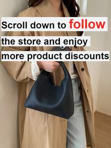 Minimalist Fashion PU Leather Shoulder Bag/Crossbody Bag/Handbag With Pockets - Black - View 2