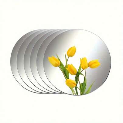 مجموعة من 6 مرايا دائرية زخرفية لاصقة من الأكريليك لل- DIY، ملصقات حائط مرآة فينيل زخرفية مرنة، لوحة مرآة لاصقة مناسبة للأبواب والغرف والحمامات والأماكن الرياضية. 15*15 سم، 6 قطع.