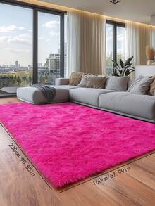1入粉色地毯，家居室內裝飾用聚酯纖維蓬鬆地毯 - 玫紅色 - 查看 17