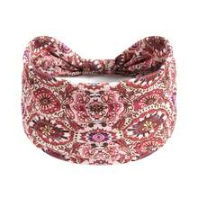1pc Vintage Casual Women's Paisley Floral Wide Headband, Bohemian African Geometric Print Headwrap, Comfortable Relaxed Wear For Holiday, Beach, Music Festival Summer Hair Accessories Beach Hair Band Vacay Sweatband,Travel - Multicolor - View 6