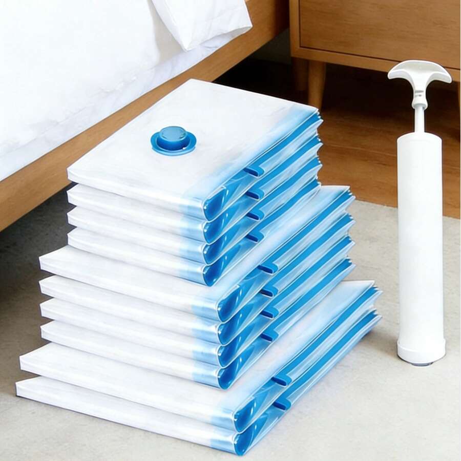 1/5/9/10 Pcs Jumbo Vacuum Storage Bags Set, Including 1 Manual Pump. These Bags Are Designed To Save Space, Provide Airtight Compression, And Protect Against Dust And Moisture - Multicolor - View 1