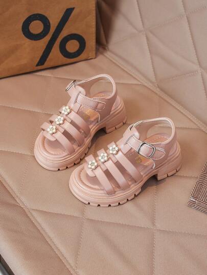 1 đôi dép xăng đan La Mã đế dày thoải mái, trang trí họa tiết cánh hoa, dành cho bé gái, thích hợp cho hoạt động ngoài trời, dạo chơi và nghỉ mát mùa hè.