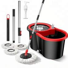 Mop Set With Bucket, Including A 360° Rotating Mop Head, Three Microfiber Mop Heads, And A Two-Section Adjustable Mop Handle For High Cleaning Efficiency. Single-Basin Rotating System Suitable For Hot Floors; Stainless Steel Mop. - TB02 - 查看 1