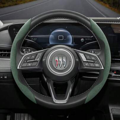 Hocasen For Buick Suede Leather Steering Wheel Cover Segmented Design Quick-Install Non-Slip And Comfortable All-Season Compatibility 2 Pieces/3 Pieces Set Optional For Encore GX/Envista/Envision/Enclave Black Brown Mocha Orange Red Green