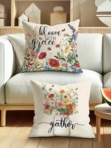 4pcs Spring Floral Bee PolyesterShawl Pillowcase- Comfortable Soft Decorative Pillowcase With Vivid Wildflowers And Butterflies, Machine Washable Polyester, Zippered Bedroom, Living Room Or Sofa Decoration - Red - View 6