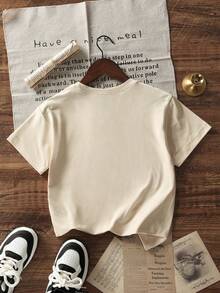 Girls & Teens Casual Printed Round Neck Short Sleeve T-Shirt, Summer Top - Apricot - View 2