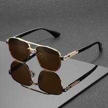 1 Pair Of Unisex Large-Frame Pilot Sunglasses, Alloy Material, UV400 Anti-Ultraviolet Retro Pilot-Style Sunglasses, Perfect For Street Snapshots - Multicolor - View 3