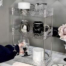 浴室必备！三层冰川纹理收纳架，防水防潮，梳妆台收纳架 - 透明 - 查看 6