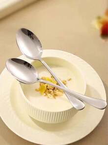 5pcs Stainless Steel Spoons, Main Course Spoon, Dessert Spoon, Coffee Spoon, Ice Cream Spoon, Watermelon Spoon, Tableware Soup Spoon For Adults - View 4