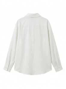Camisa holgada de lino de unicolor blanco versátil y casual para primavera - Blanco - Ver 9