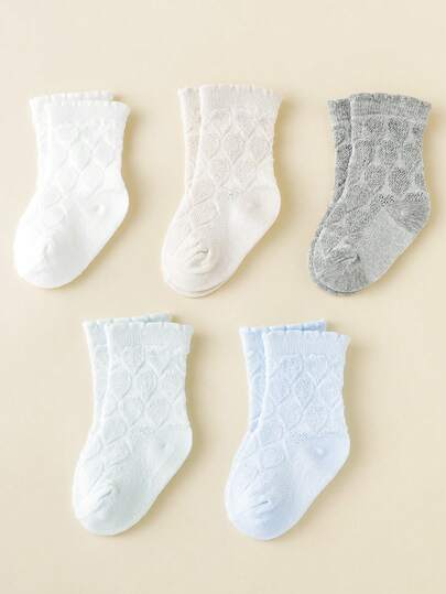 5 pares de calcetines de bebé de malla con corazones en tonos pastel, para primavera/verano