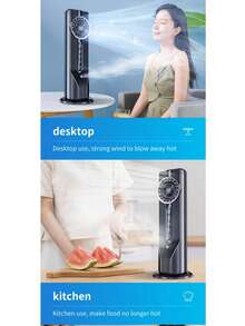 1 pieza Ventilador y enfriador de aire portátil multifuncional con enchufe USB - Ventilador ajustable de 6 velocidades, diseño portátil ligero, adecuado para oficina, viajes, camping, RV, estética moderna, función de humidificación - Negro - Ver 7