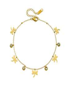 1件装时尚奢华金色蜻蜓吊坠不锈钢手链，女士款 - 金色 - 查看 6